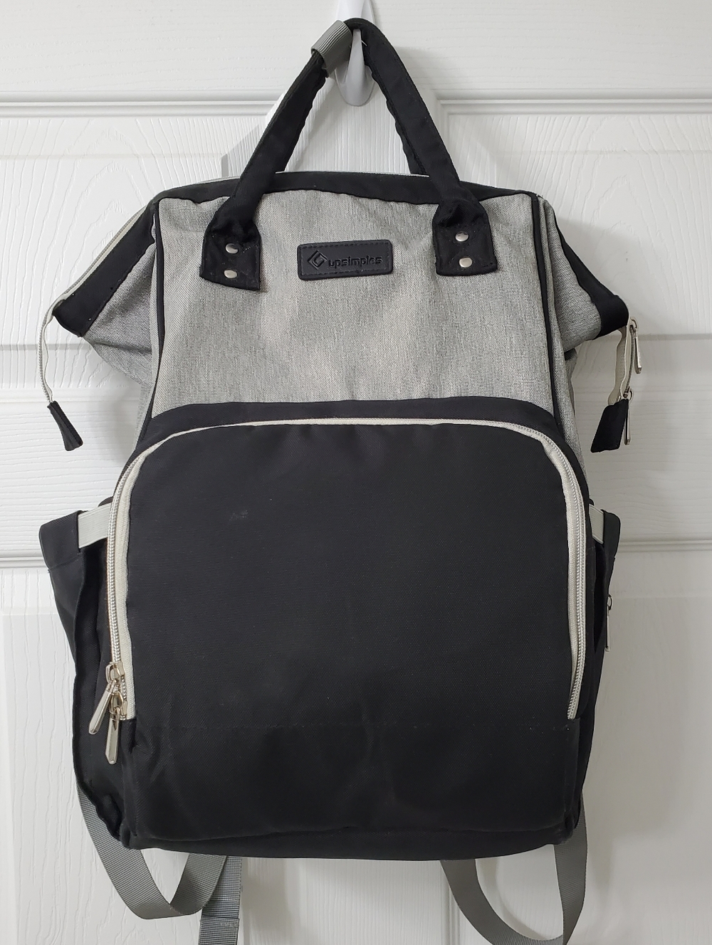 Upsmiles Black And Grey Backpack Diaper Bag With Silver Hardware GUC